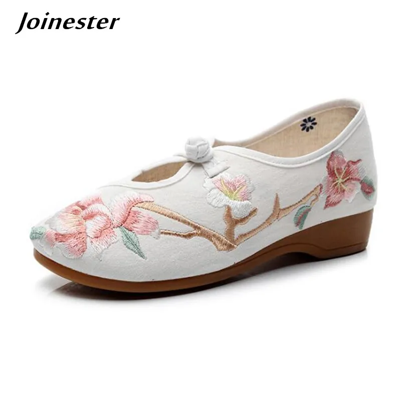 

Women Embroidered Wedges Ethnic Retro Loafers Ladies Button Casual Shoes Floral Dress Shoe Woman Sandals Round Toe Espadrilles