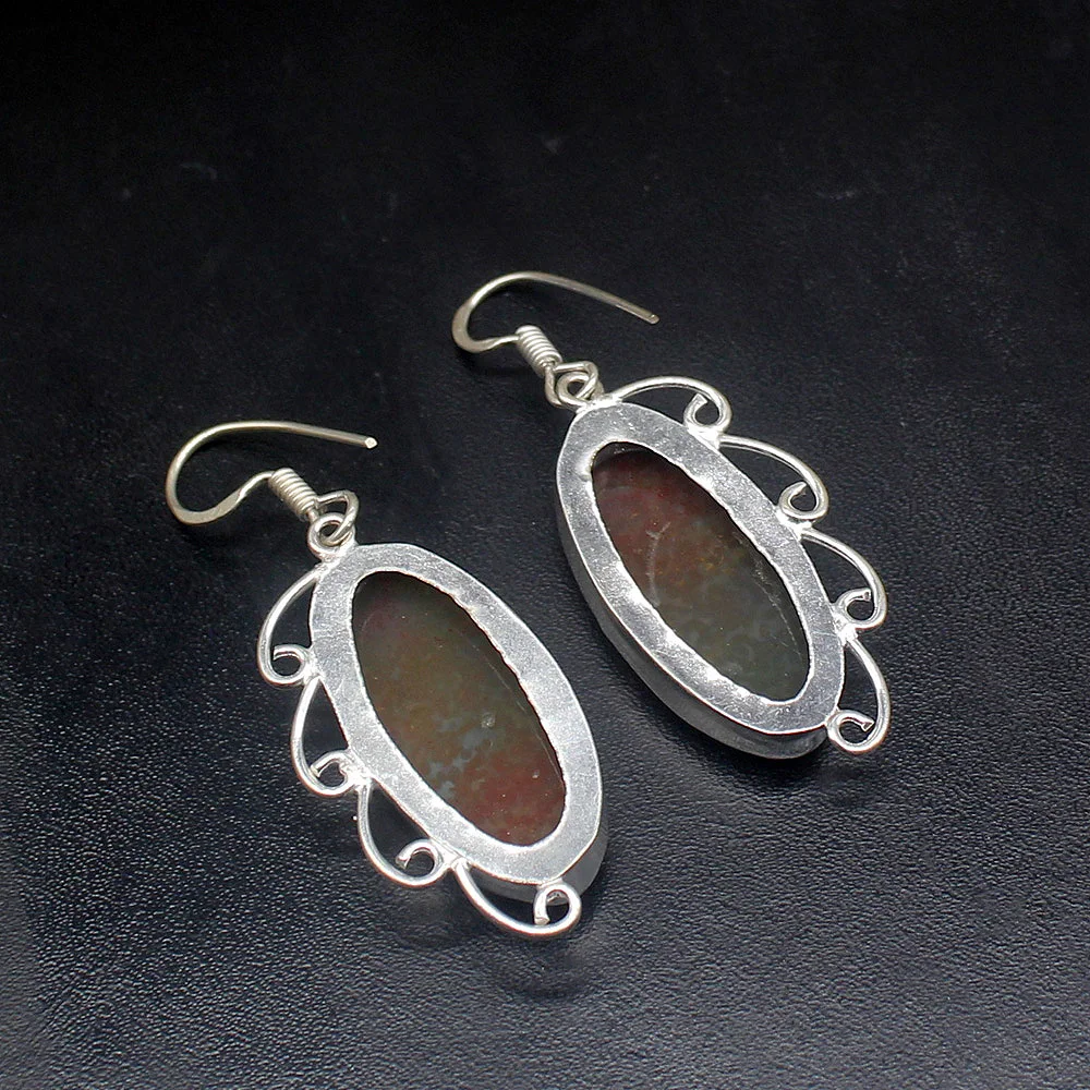 Gemstonefactory Big Promotion Unique 925 Silver Natural Ocean Jasper Women Ladies Gifts Dangle Drop Earrings 20211838