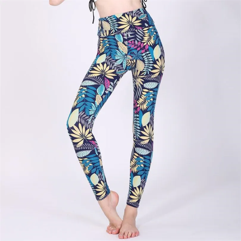 VISNXGI Womens Workout Leggins Sport Female Running Trousers High Waist Fitness XXXL Work Out Pants Spandex Flowers Print Bottom