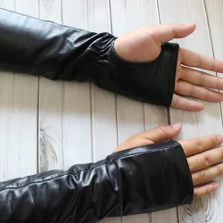 Guanti senza dita in pelle di montone Super lunghi maniche in pelle da donna fodera in velluto guanti mezze dita moda autunno e inverno