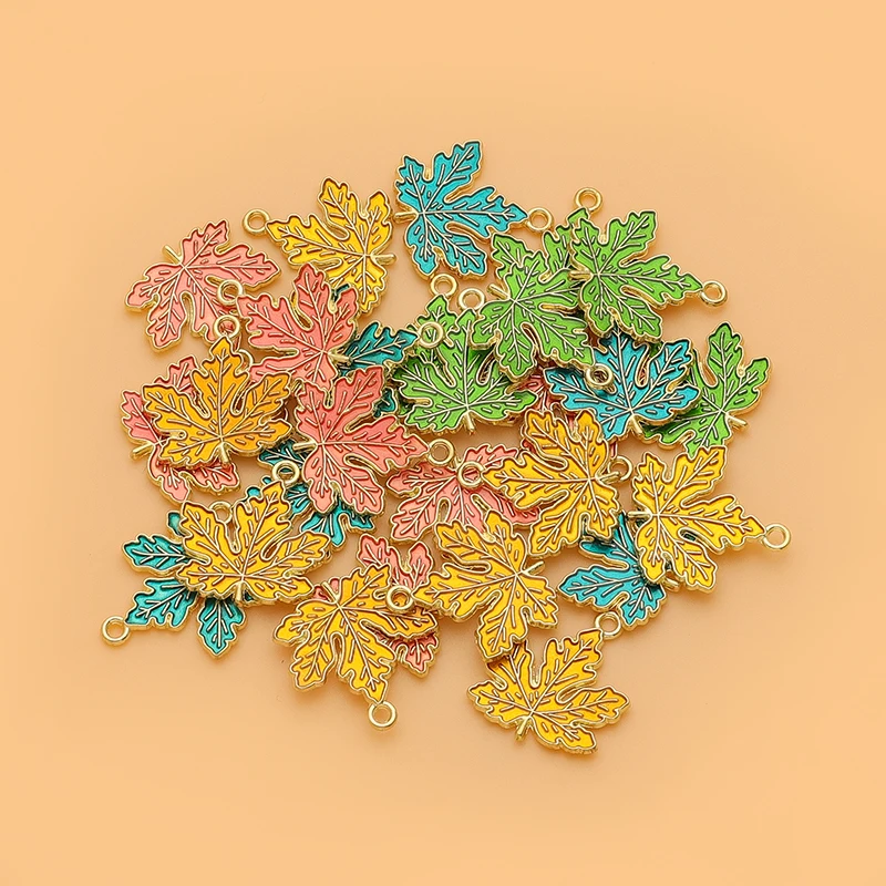10Pcs Enamel Maple Leaf Charms Plant Pendants For Making Necklaces Drop Earrings Keychain DIY Jewelry Craft Supplies 5 Colors