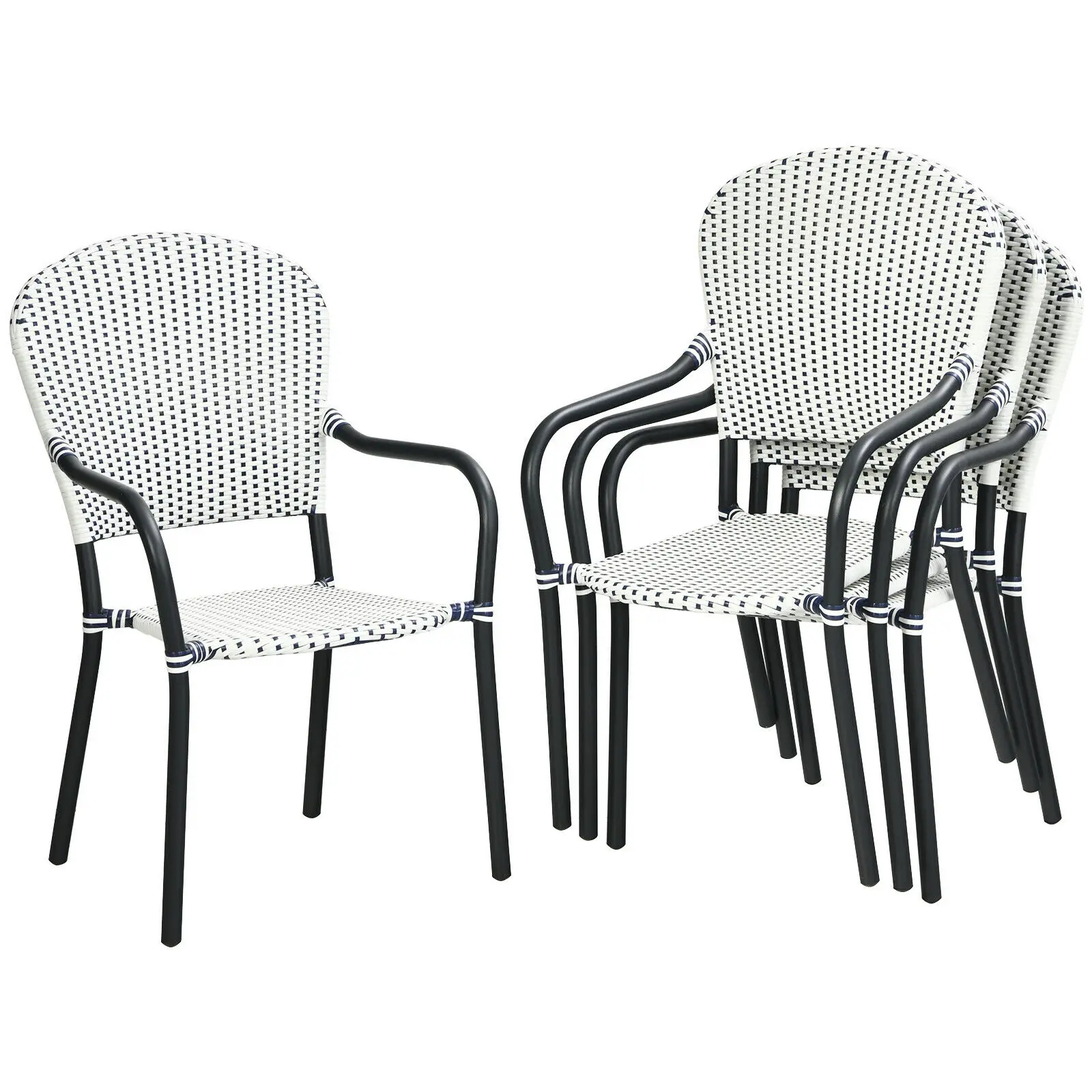 Patiojoy Set of 4 Patio Rattan Dining Chairs Stackable Armrest No Assembly