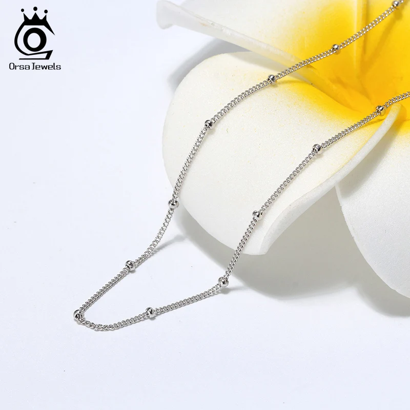 

ORSA JEWELS Pure 925 Side Chain With Small Ball 45CM Length Chain Simple Fashion Women Sterling Silver Jewelry Accessory SC22