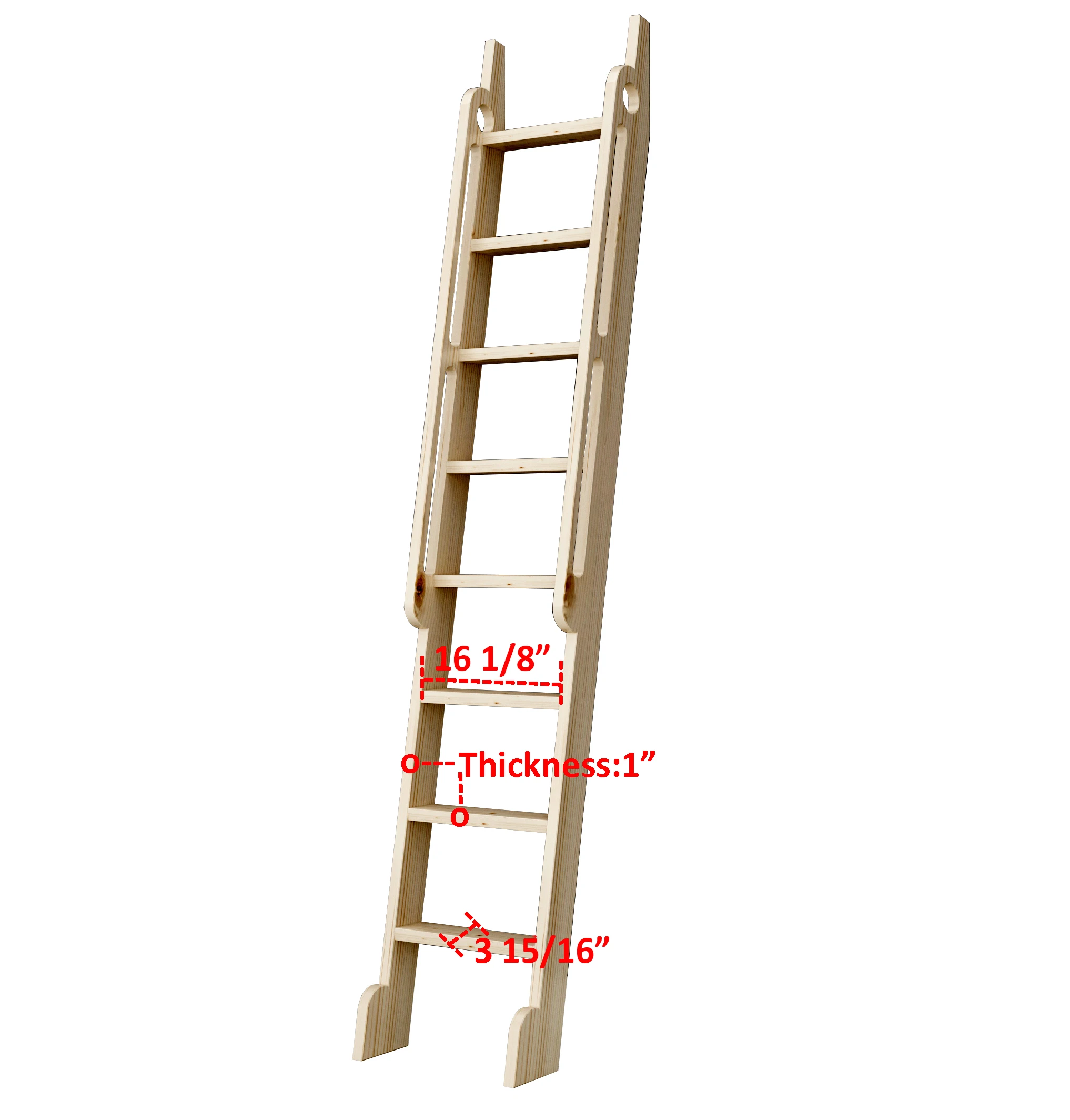 Unfinished Rolling Library Wooden Step Ladder with Glab Handle,Height 87\