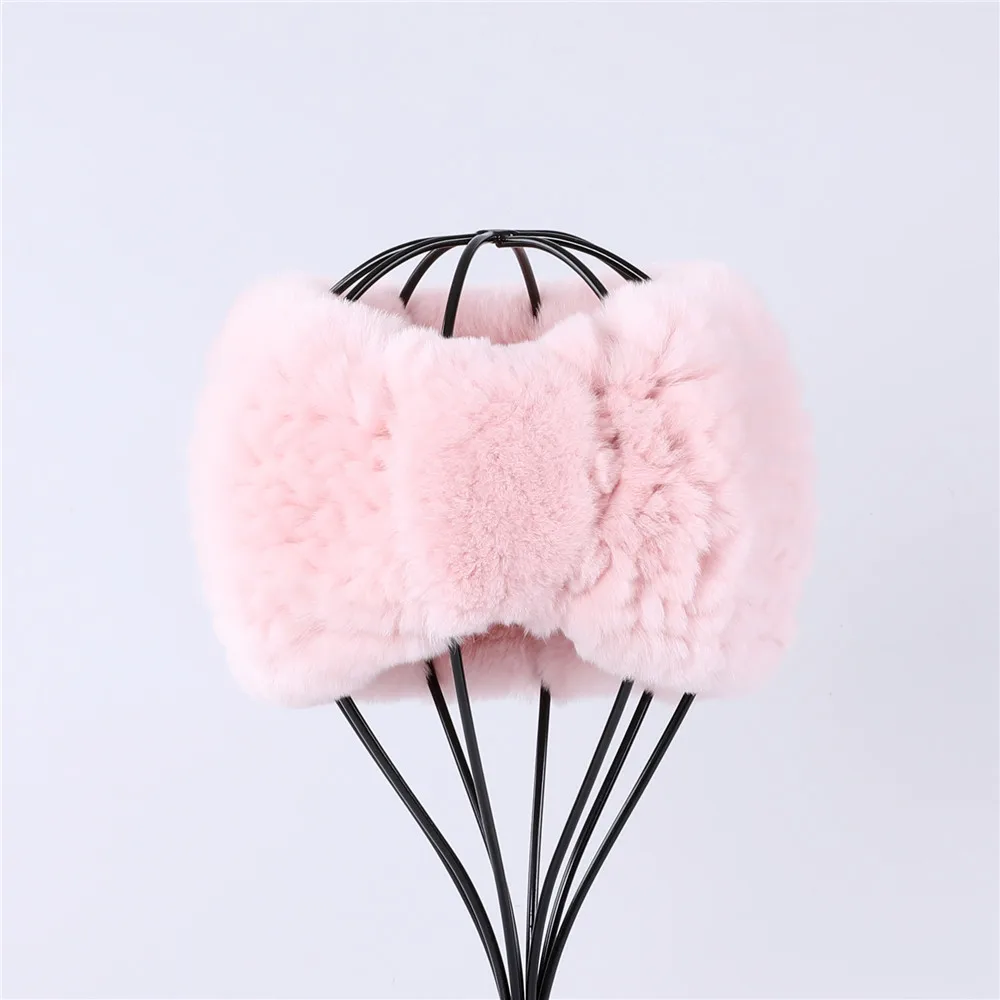 Women\'s luxury winter 100% rex rabbit fur knitted elastic headband high quality real fur hair band Fashion hair accessories