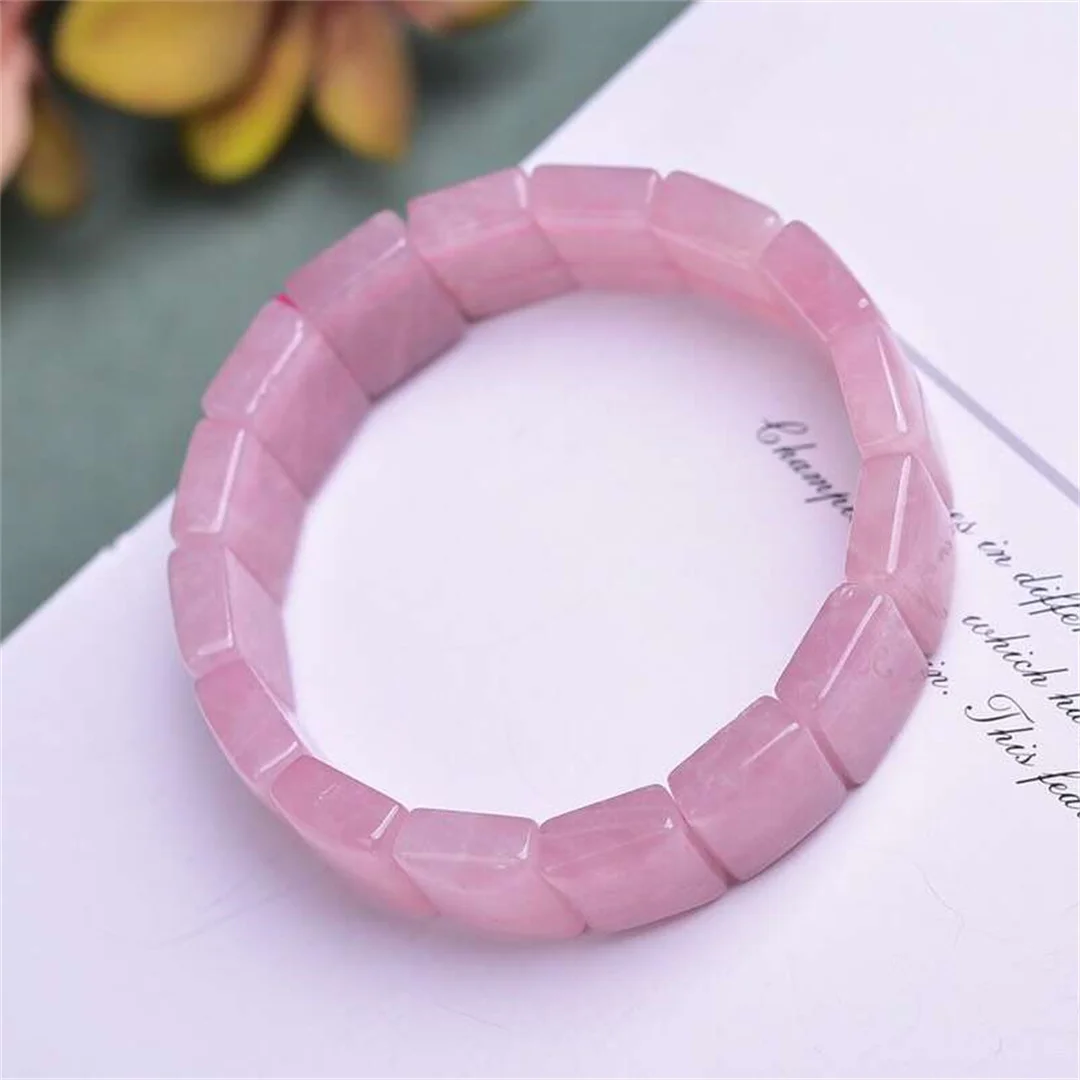 Natural Pink Rose Quartz Madagascar Bracelet For Women Men  Lucky Crystal 14x10mm Rectangle Beads Gemstone Bangle Jewelry AAAAA