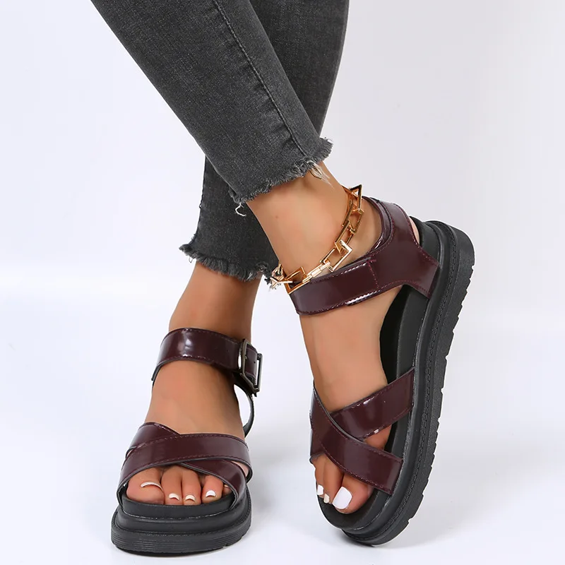 2022 Summer New Europe Gladiator Sandals for Women Fashion Platform Sandals Buckle Strap Casual Plus Size 43 Shoes for Women