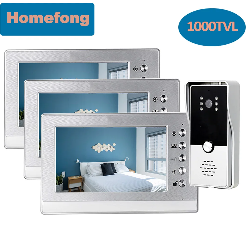 Homefong 7 Inch Wired Video Intercom Home System Video Door Phone Doorbell Camera Unlock Day Night 2/3/4 Monitors Multiple