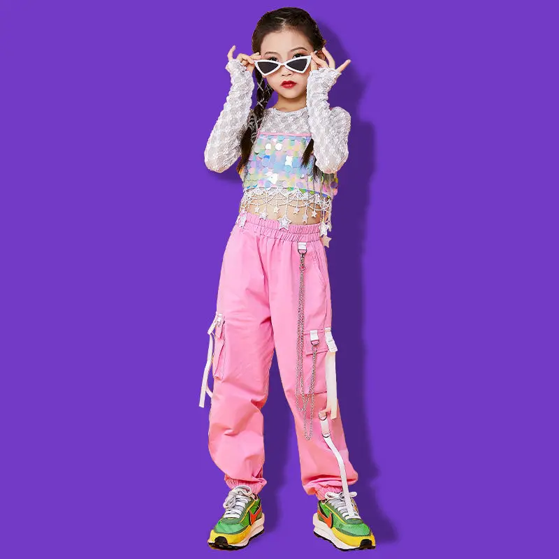 2021 New Girls Jazz Dance Costumes Hip Hop Outfit Performance Clothing Street Dancing Suit Kids Modern Stage Wear