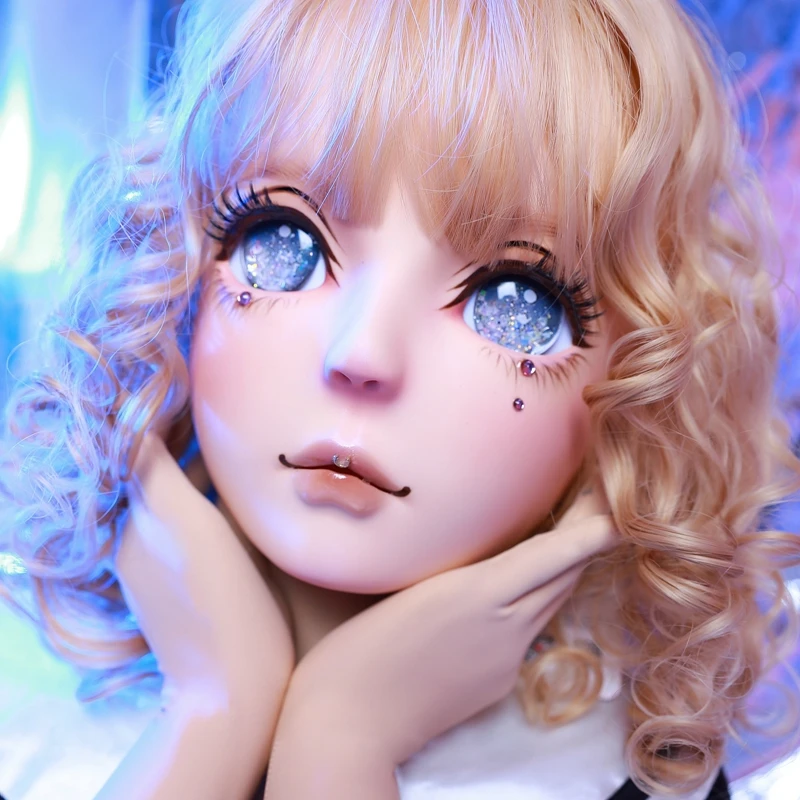 (S13)HIDOLLS Handmade Female Girl Resin Half Head Cosplay Japanese Role Play BJD Kigurumi Mask Crossdresser Doll Mask