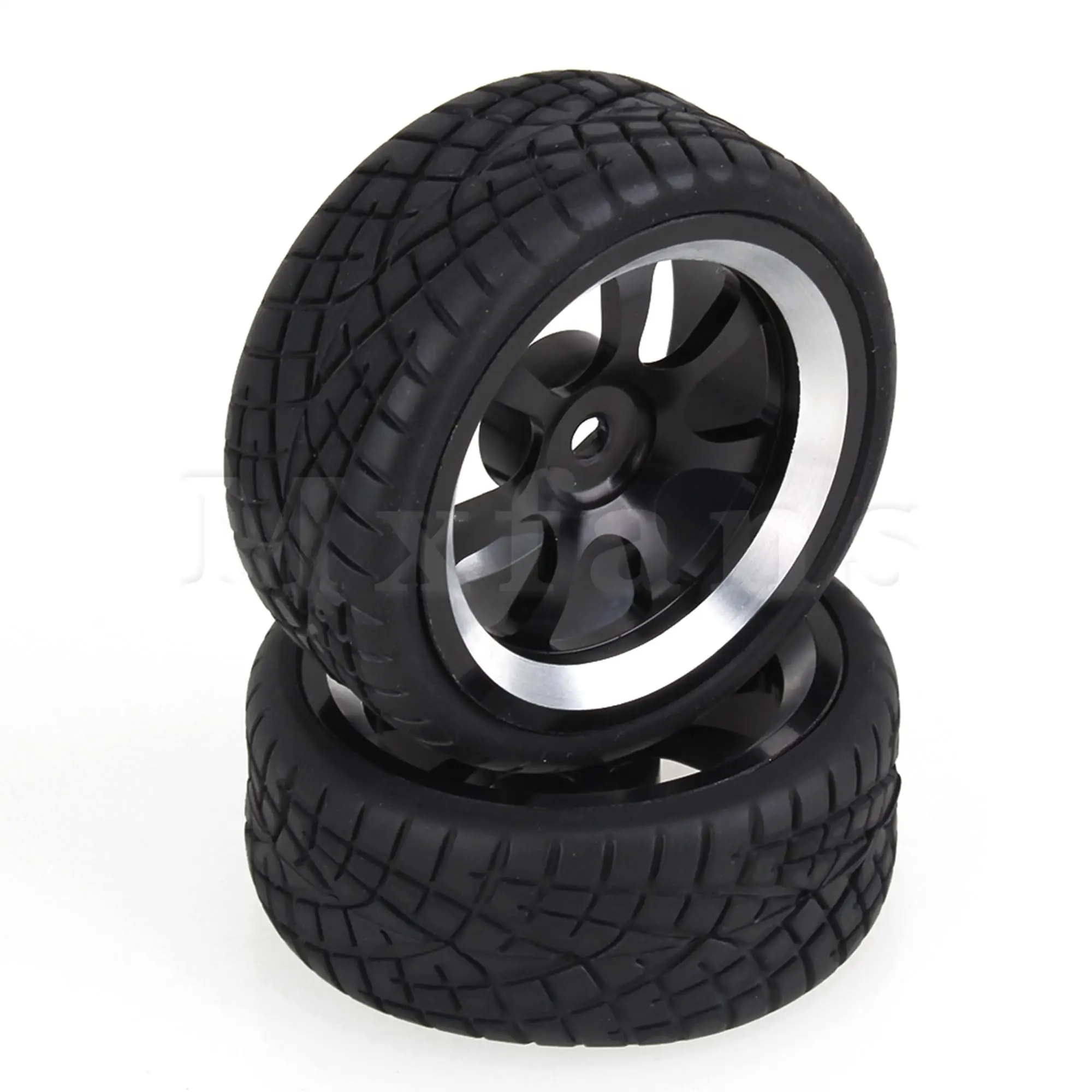 4PCS RC1:10 7-Spokes Wheel Rims & Black Fish-Scale Pattern Rubber Wheel Tires for On-Road Car