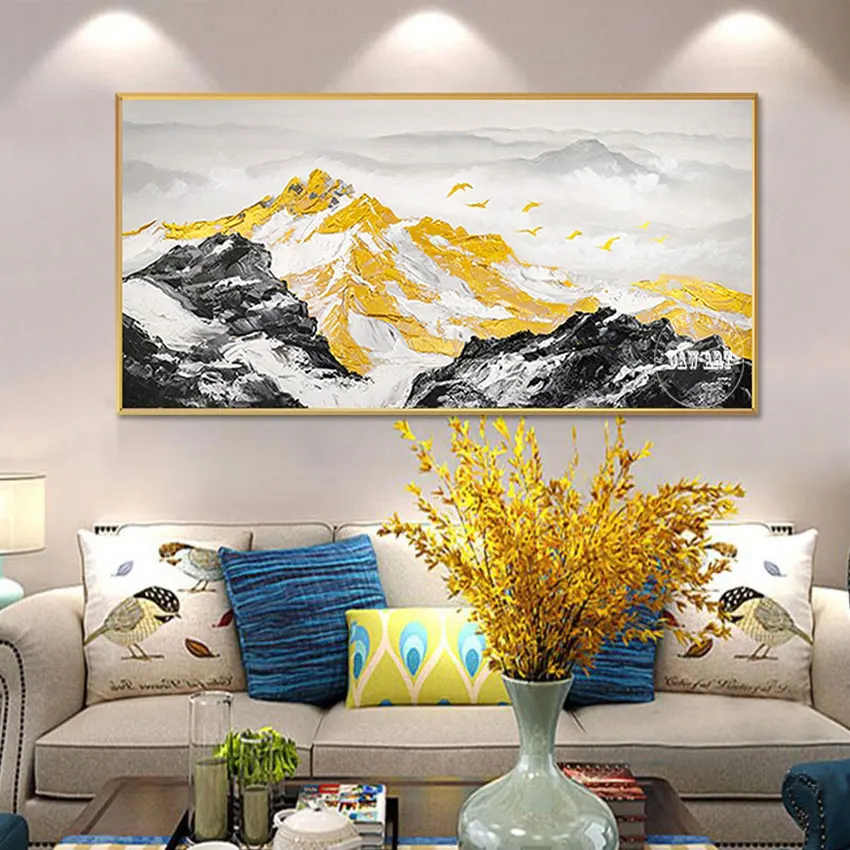 Luxury Room Wall Oil Paintings Modern High Mountain Scenery Hand Drawing Picture Frameless 3d Abstract Textured Art On Canvas