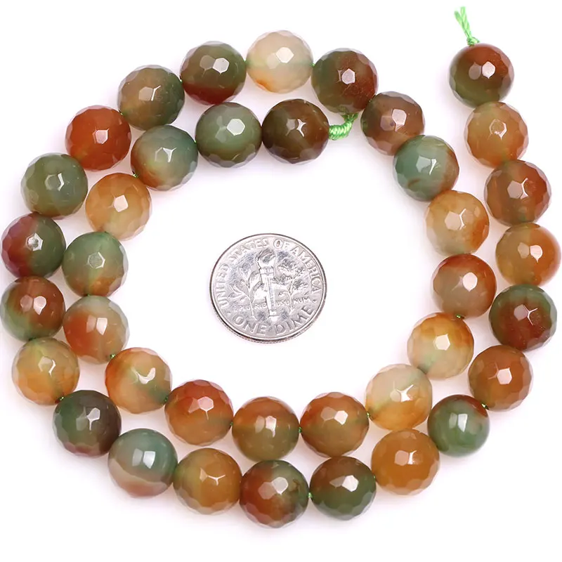 10 12 14mm Green & Red Faceted Agates Accessories Round Beads For Jewelry Making Strand 15 inch DIY Jewelry Bead For Women Gift