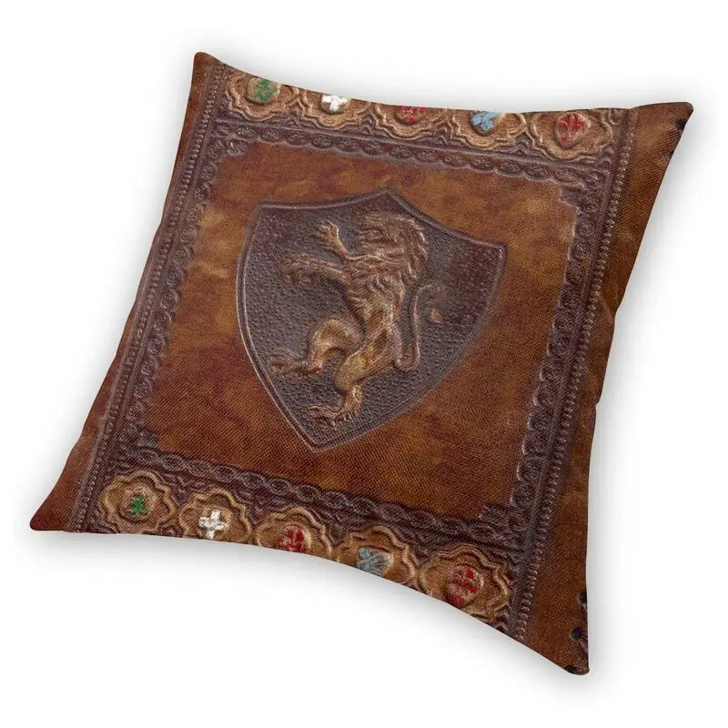 Personalized Hand Tooled Leather Medieval Book Cover Pillow Cover Home Decorative Vintage Medieval Pattern Cushion Cover for Car