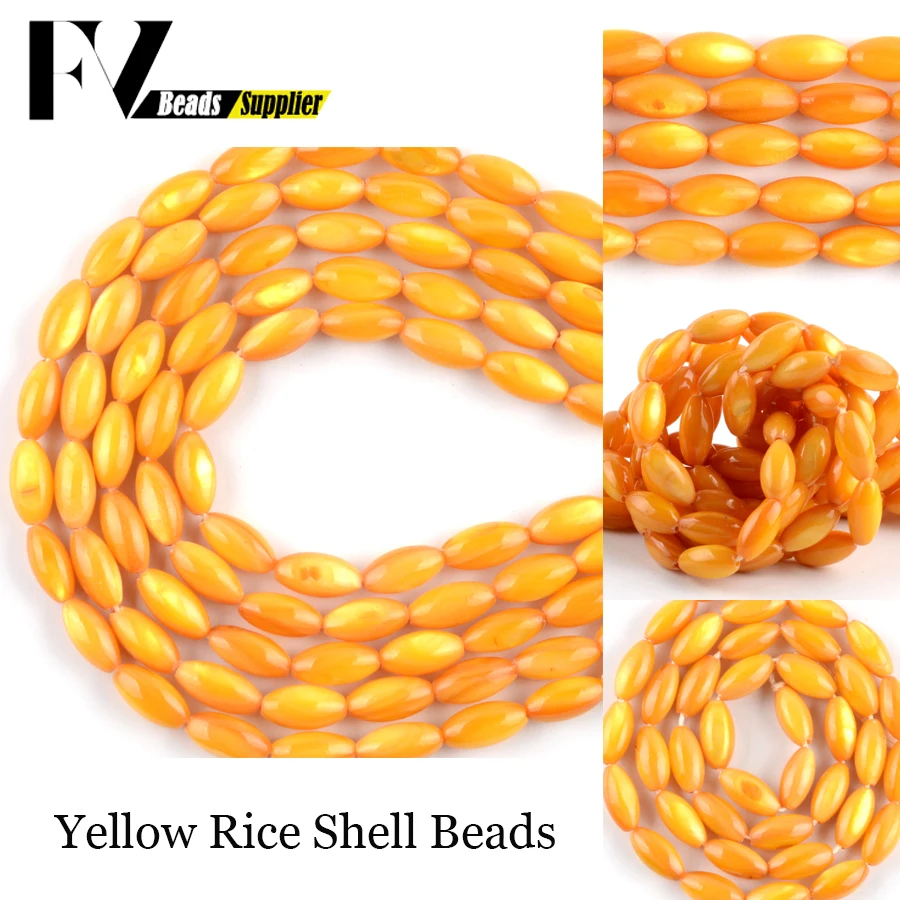 Natural 5*10mm Yellow Rice Shape Shell Beads For Needlework Jewelry Making Spacer Stone Beads DIY Bracelet Accessories 15\