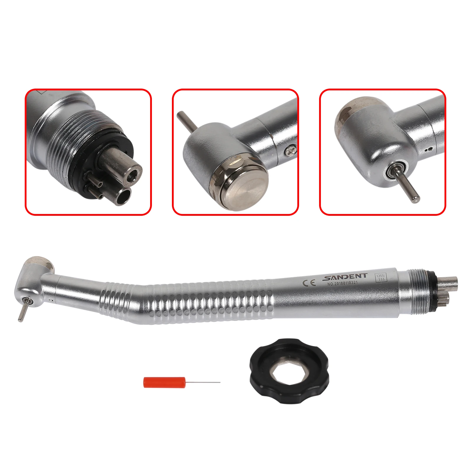 Dental High Speed Standard Head 4 Holes Handpiece Air Turbine Push button Single Water Spray