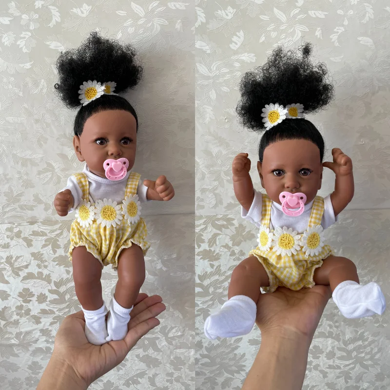 African American Girl Saskia 30cm Black Skin Reborn Baby Doll 12 Inches Mini Baby Girl Gift Toy