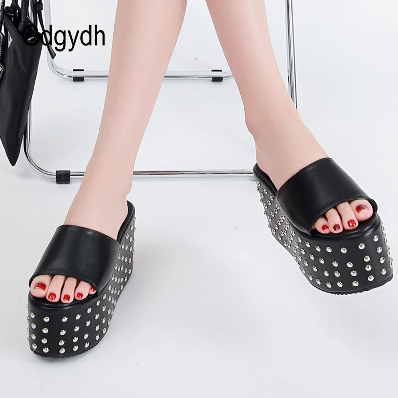 Gdgydh Sexy Rivet Brand Design Comfy Walking Sandals Women Gothic Style Extreme Platform Heel Outdoor Slippers Thick Bottom