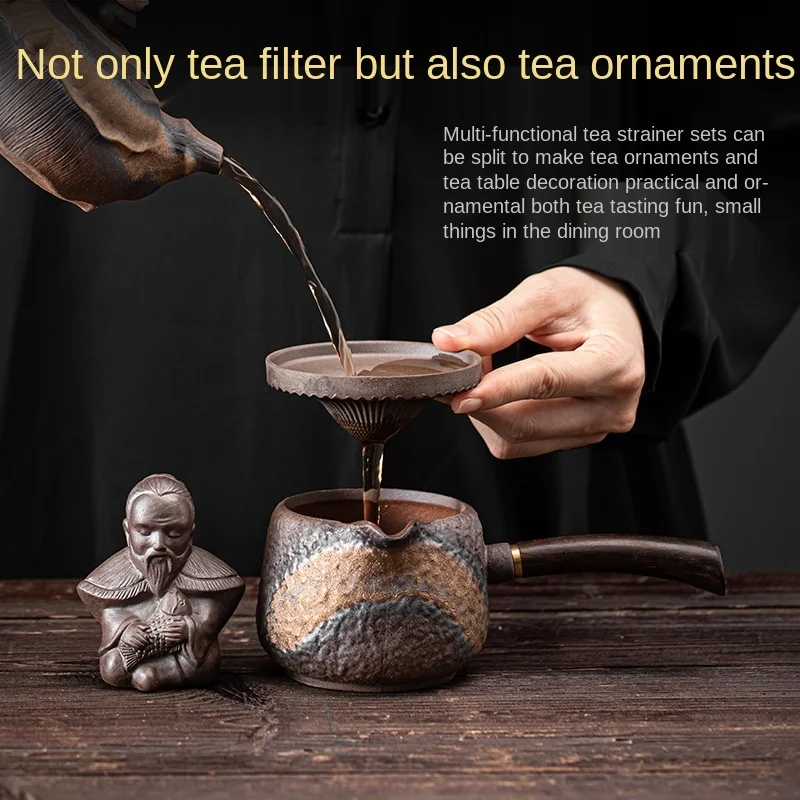 Ceramic Filter Group Creative Fisherman Little Monk Bamboo Hat Tea Funnel Tea Strainer Tea Filter Tea Infuser Metal Mesh Tea