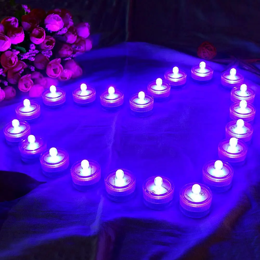 12Pcs/Set Waterproof LED Tea Light Battery Operated Submersible LED Underwater Candle Tealight for Wedding Vases Fish Tank Decor