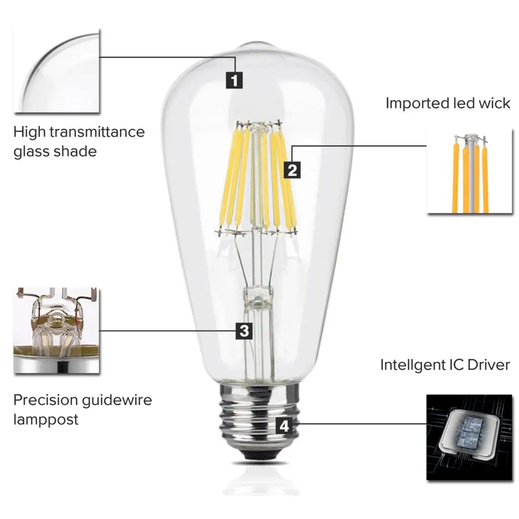 E27 E14 LED Light Bulb 4W 6W 8W 220V Retro LED Edison Bulb Vintage Candle Light Led Filament Bulb Industrial Decor Edison Lamp