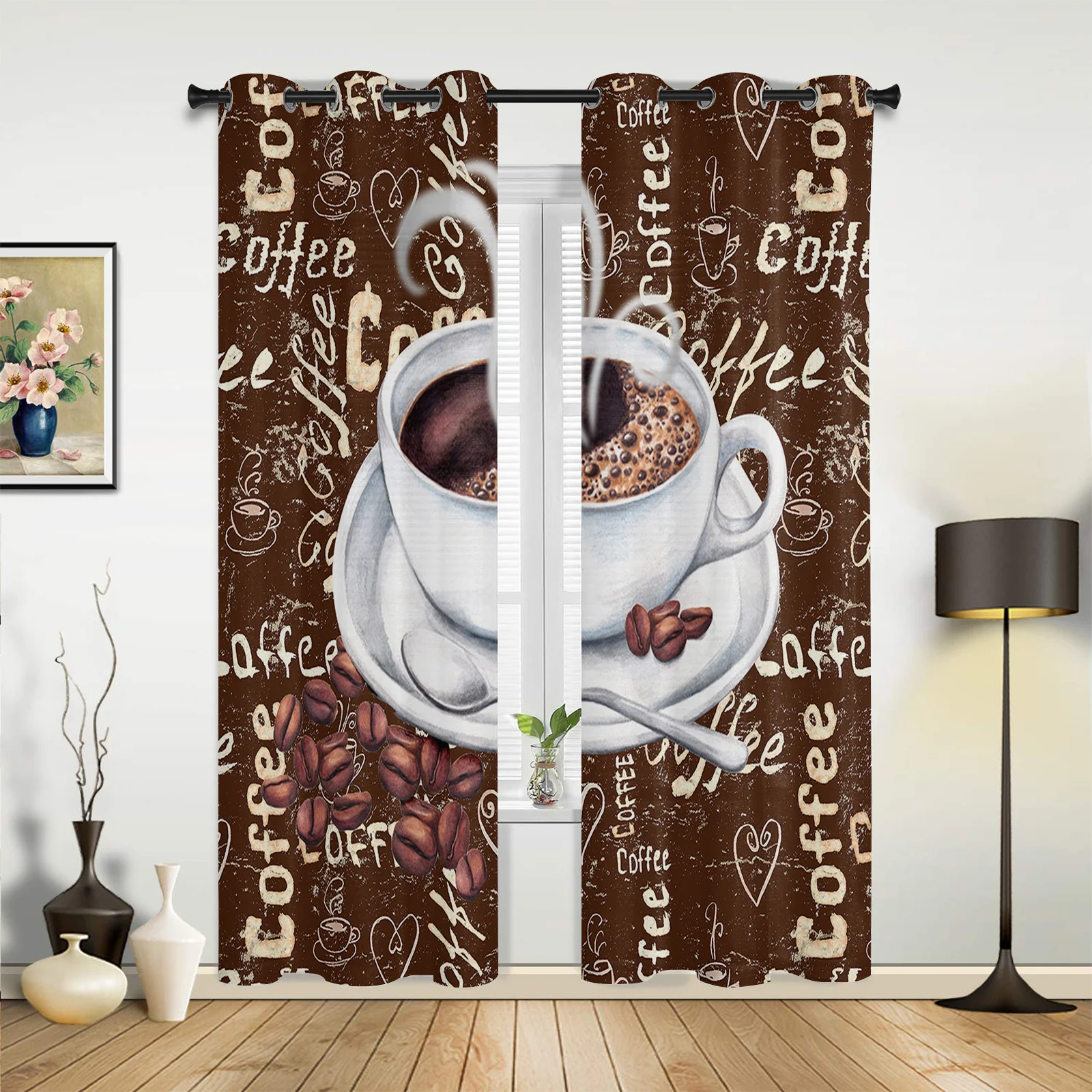 Modern Curtains Retro Coffee Beans Sugar Baby Room Bedroom Creative Window Curtains Kitchen Living Room Terrace Valance Curtains