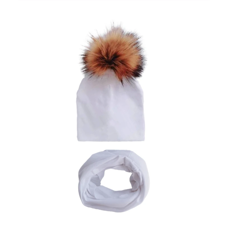 children's  pom pom Hat Autumn Winter Baby Hat Girls Boys Cap Kids Beanie bonnet Collar Scarf set baby cap Photography props