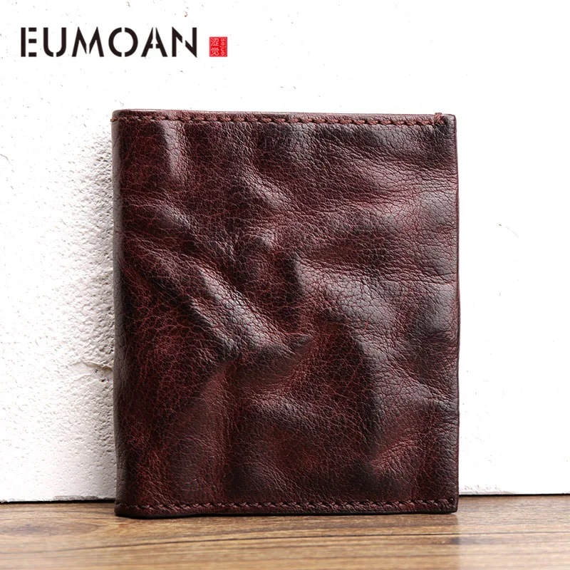 

Retro men's small wallet short leather youth head layer cowhide handmade ultra-thin money clip vertical small Wallet