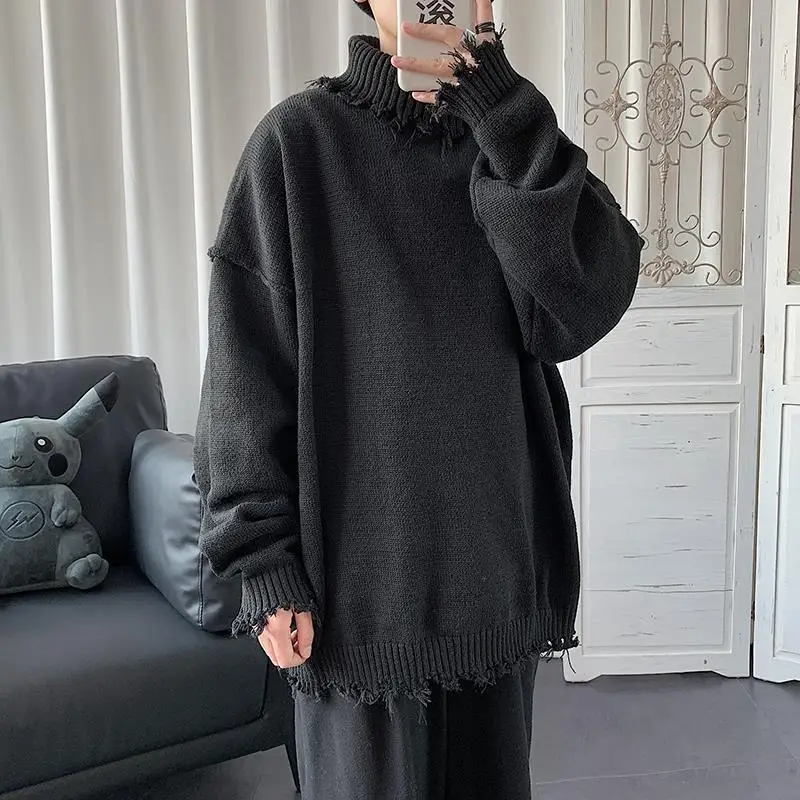 Weater Fashion UNISEX New Vintage Computer Knitted Turtleneck Full Pullovers Cotton Loose Couple Sweater Euro-America Style