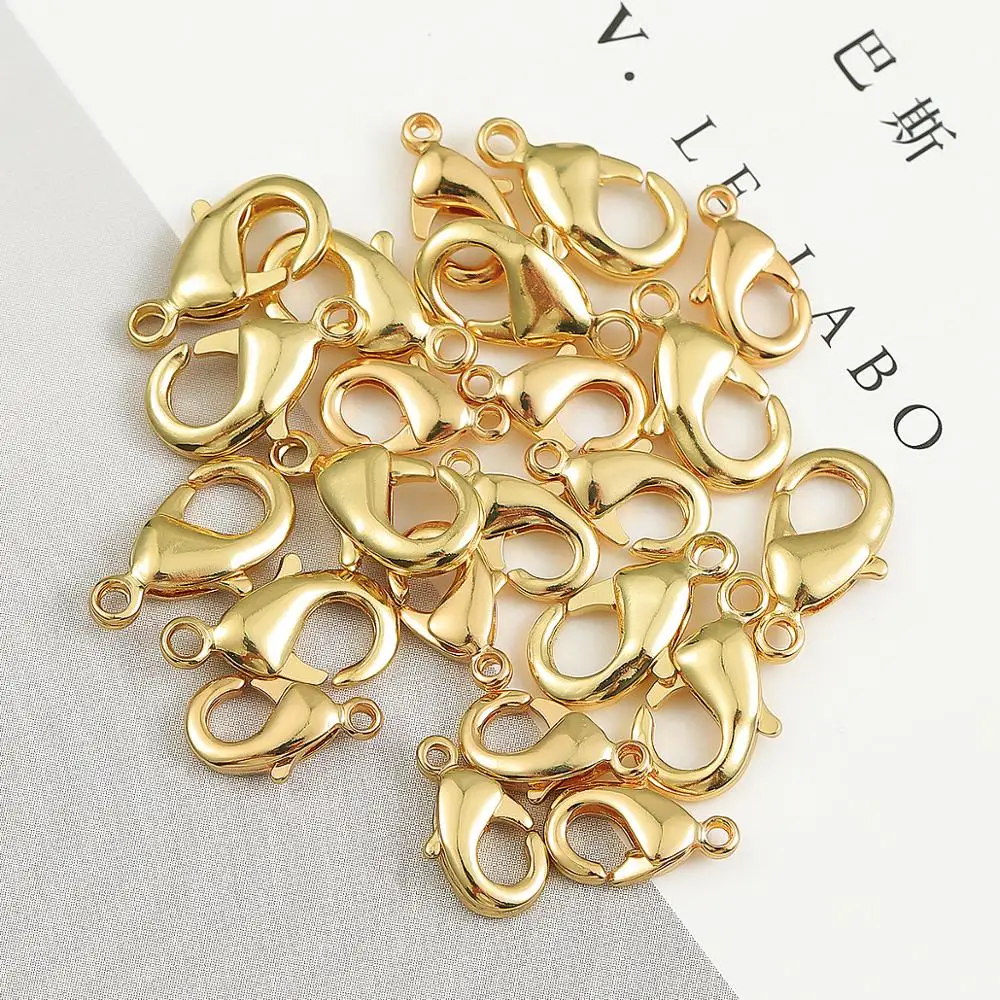10pcs/lot 10/12mm 18k Gold Plated Lobster Clasp Hooks End Connectors For DIY Jewelry Making Necklace Bracelet Accessories