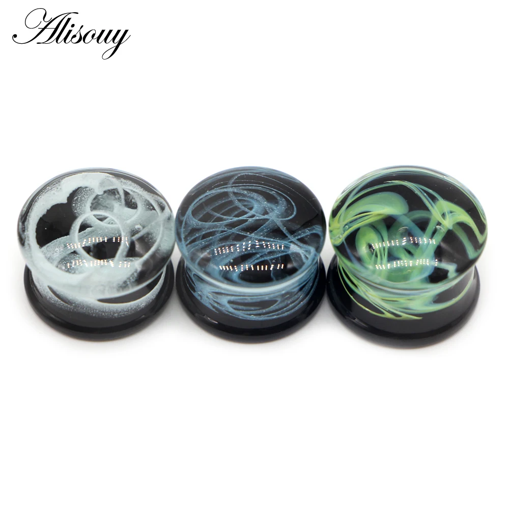 Alisouy 2PCS Multi Color Glass Ear Plugs Tunnels Expanders Ear Gagues Fashion Gift For Women Men Piercing Body Jewelry 6-16mm