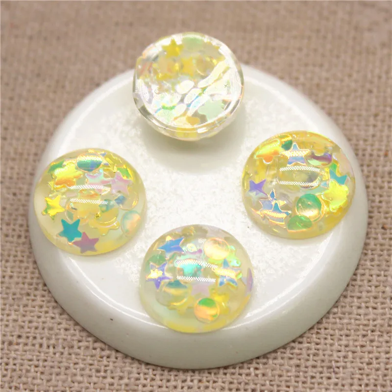 50pcs 12mm Glitter Sequins Filled Resin Round Flatback Cabochon DIY Hair Clip/Jewelry Craft Decoration Accessories