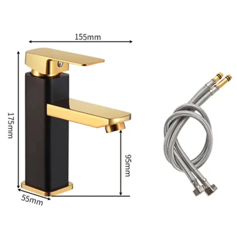 Cuadrado de oro y lavabo negro baño grifo lavabo grifo mezclador agujero único de pintura caliente fría grifos de fregadero cascada Faucut