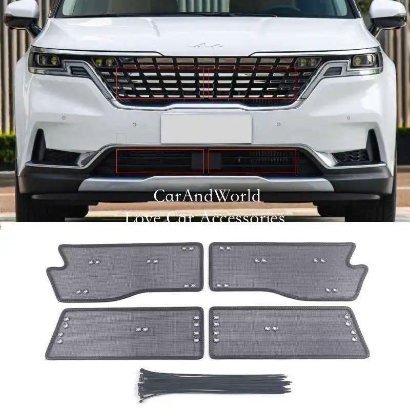 

Stainless Middle Grilles Insert Screening Net Protecte Insect Guard Mesh Trim Cover Car Accessory For Kia Carnival KA4 2021-2024
