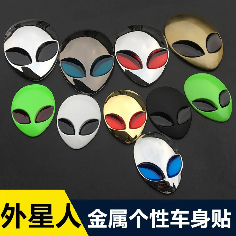 1pcs Metal 3D Alienware Alien Head Auto Logo Sticker Vinyl Badge Car Decals Graphic High Quality Car Styling auto Accessories