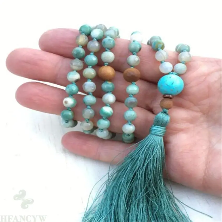 6mm Indian Agate Amazonite Gemstone Mala Necklace 108 Beads Unisex Wristband Gemstone Fancy Chakas Healing Lucky Bless Hot