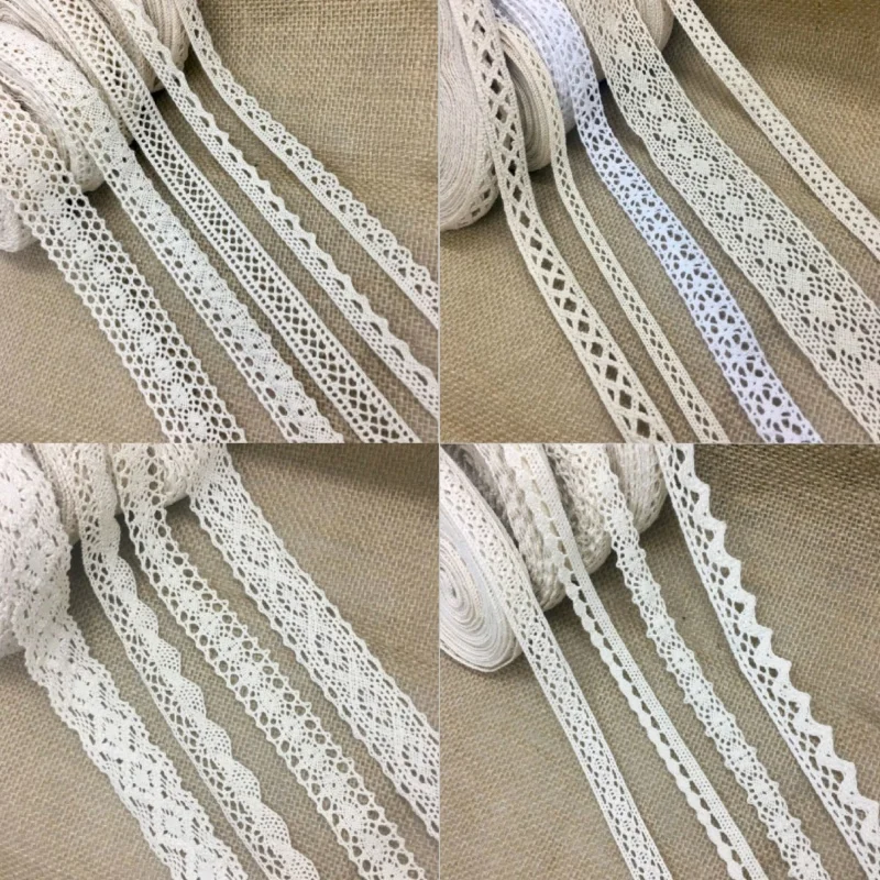 5Yards 1-6cm Crocheted Webbing Cotton Lace Trims for Handmade DIY Sewing Garments Accessories Wedding Deco Gift Floral Packing