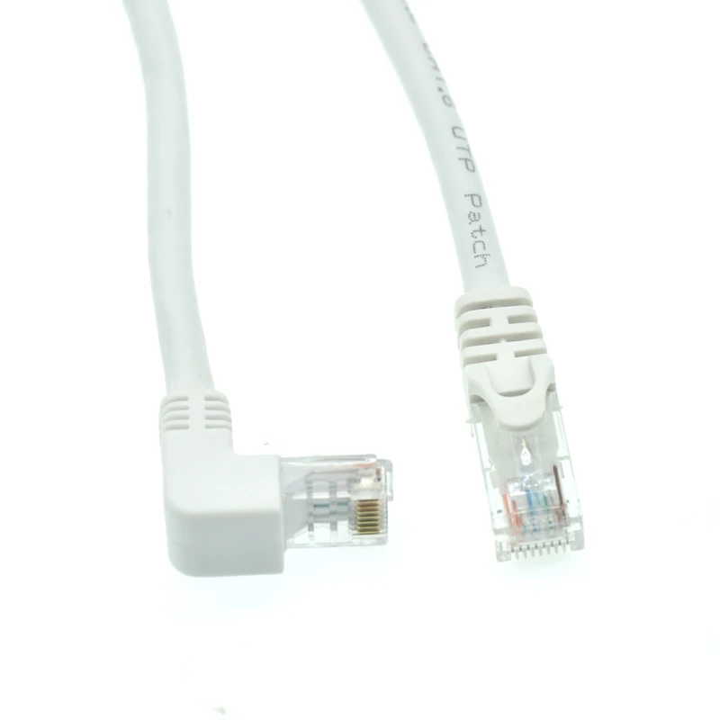 White  Cat 6e RJ45 cable CAT6 8pin UTP Side Angled L Shape RJ45 Patch Cord Shape Ethernet Cable 6e Lan Short Cable Gigabit CAT6