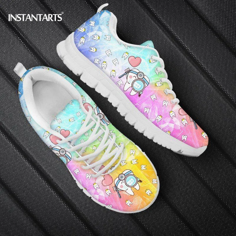 Rainbow Color Dentist Print Women Flats Shoes Lace Up Comfortable Walk Sneakers Luxury Designer Girls Casual Shoe Calzado Mujer