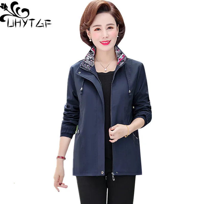 

UHYTGF New Women Trench Coat Thin Loose Size 5XL Outerwear Female Casual Coats Slim Middle-Aged Ladies Windbreaker Chaquetas 160