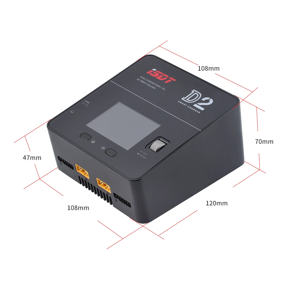 ISDT D2 MarkⅡ AC 200W 12A 2-6S Dual Channel Battery Balance Charger For Lilon LiPo LiHV NiMH Pb Gaoneng Tattu Battery RC Models