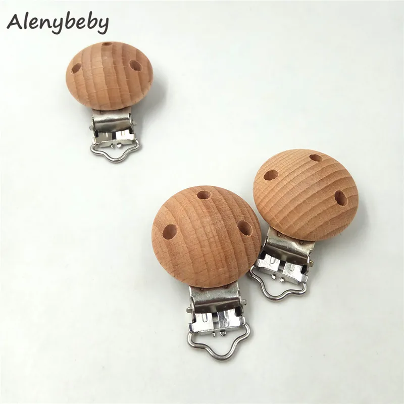 Laser Printed logo Wooden Soother Clip Nursing Beech Perforated Pacifier Clips Chewable Teething Diy Dummy Clip Holder Chain