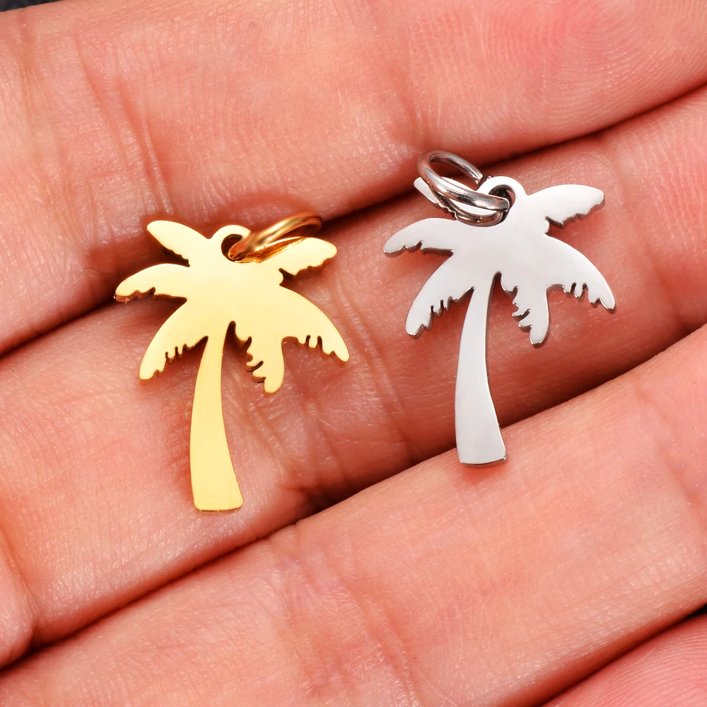 10Pcs Women Tiny Palm Tree Necklace Stainless Steel Coconut Pendant Necklaces Minimalist Plant Charms for Jewelry Making