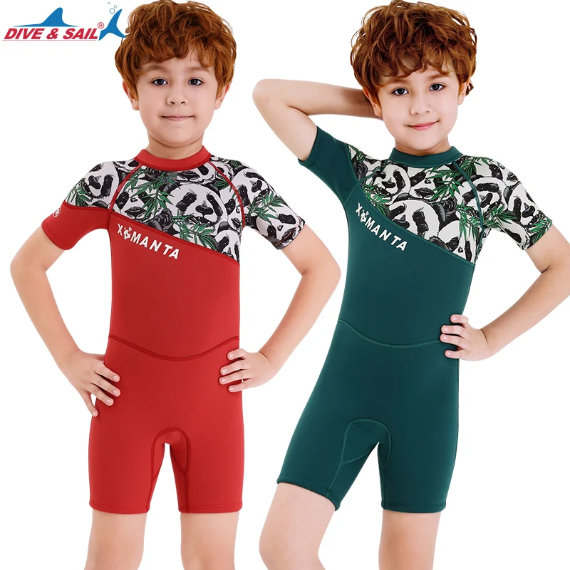 Kids 2.5 MM SCR Neoprene Elastic Boys Wetsuit Short Diving Suit Thermal Anti-Jellyfish Children's Beach Snorkeling Swimsuit