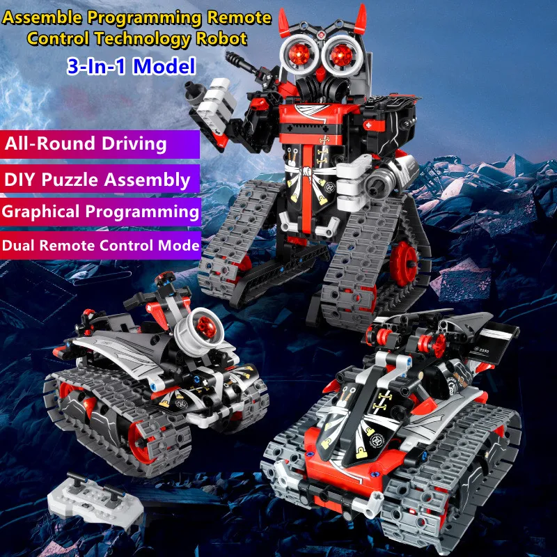 

3-In-1 Modeling Gravity Sensor Radio Control Robot Graphical Programming DIY Puzzle Assembling Electric RC Building Blocks Toys