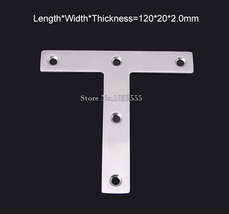 Stock 50PCS 120*120*20mm Stainless Steel T Shape Right Angle Corner Braces Board Shelf Support Brackets Furniture Joint+Screws