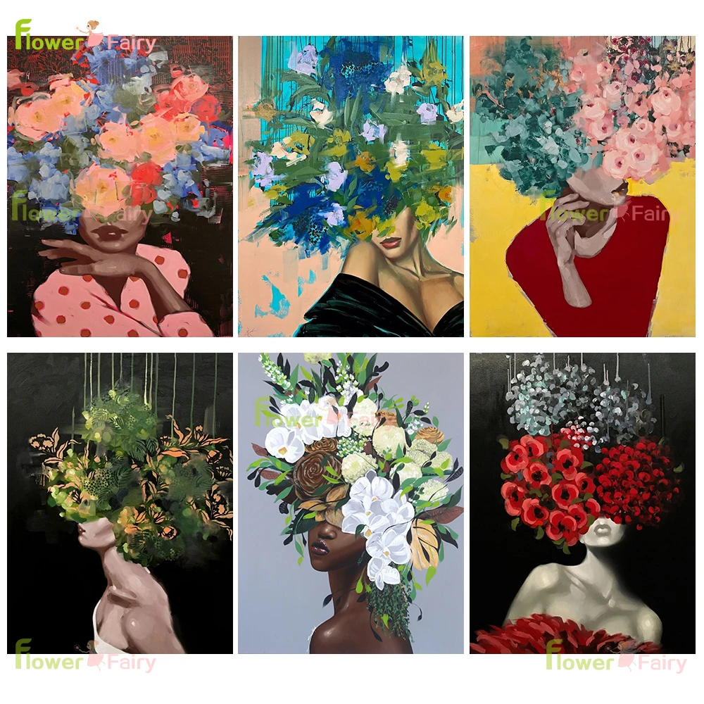 

Vintage Flower Head Girl Nordic Poster Abstract Women Wall Art Canvas Painting Wall Pictures For Living Room Home Decor Unframed