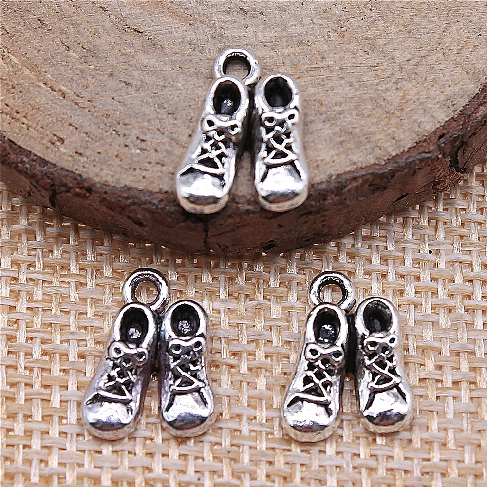 43pcs 14x10mm antique silver A pair of small shoes charms diy retro jewelry fit Earring keychain hair card pendant