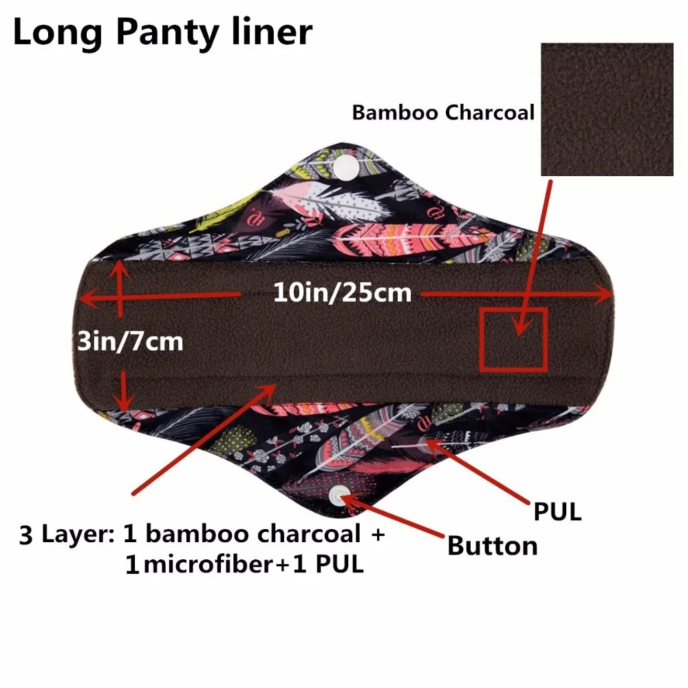 [Sigzagor] 1 LONG Panty Liner Reusable Washable CHARCOAL Bamboo Mama Cloth Pad Menstrual Maternity Pad Light 10inches 25cm