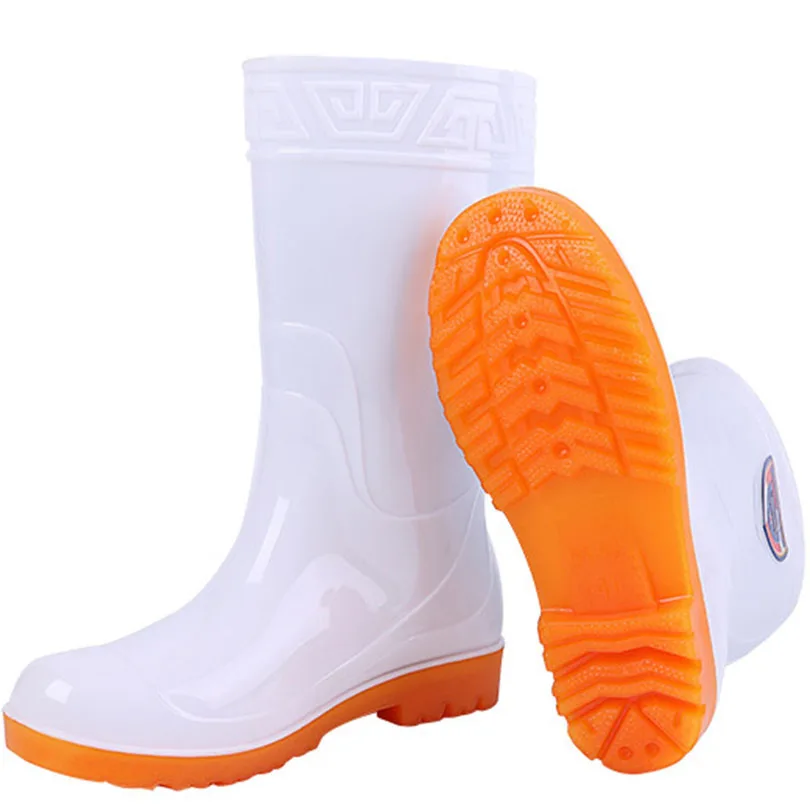 Men's mid-tube rain boots white industrial and mining non-slip rain boots three-proof labor insurance shoes rubber shoes